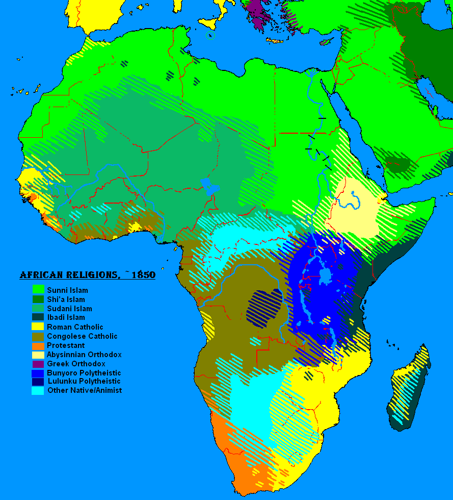 Map of African religions in 1850.