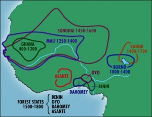 Map of west Africa showing territories of the kingdoms